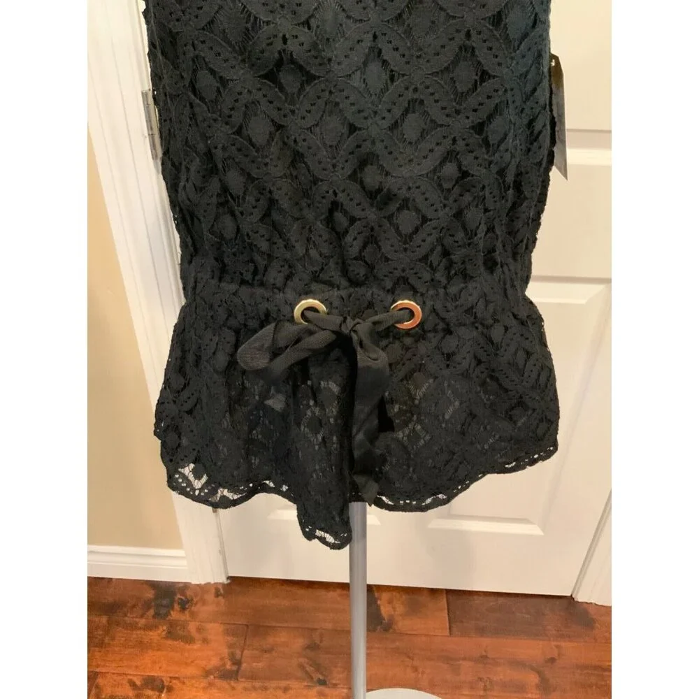 Michael Michael Kors Black Floral Lace Peplum Tank Top, Size Small